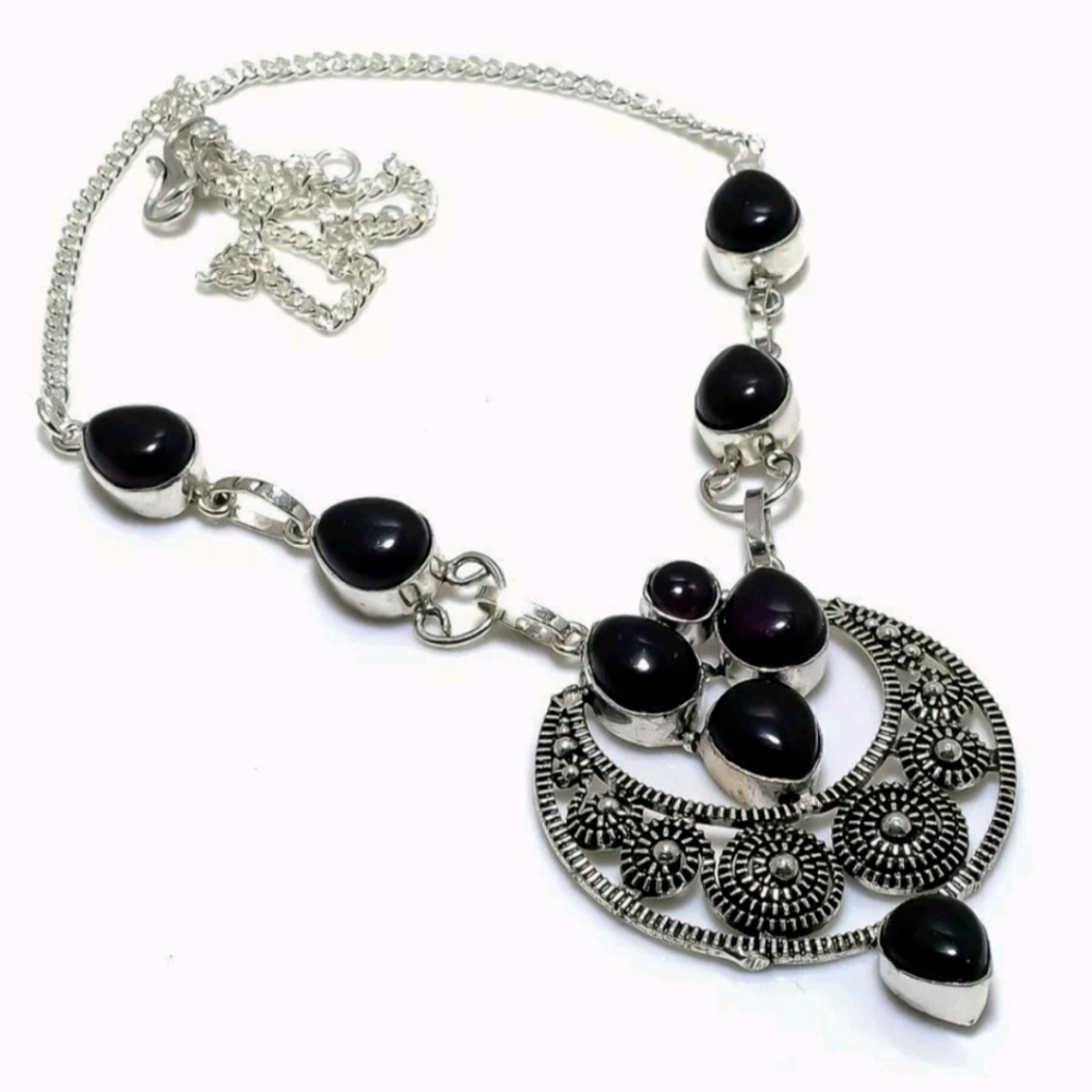 New African Amethyst 925 Silver Necklace.